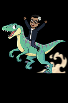 character riding a dinosaur